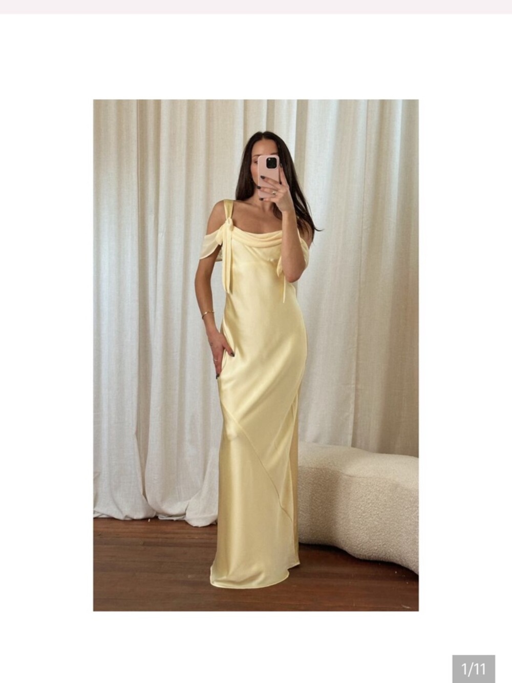 Show Me Your Mumu Bella Maxi Dress in Pale Yellow Luxe Satin M NWT